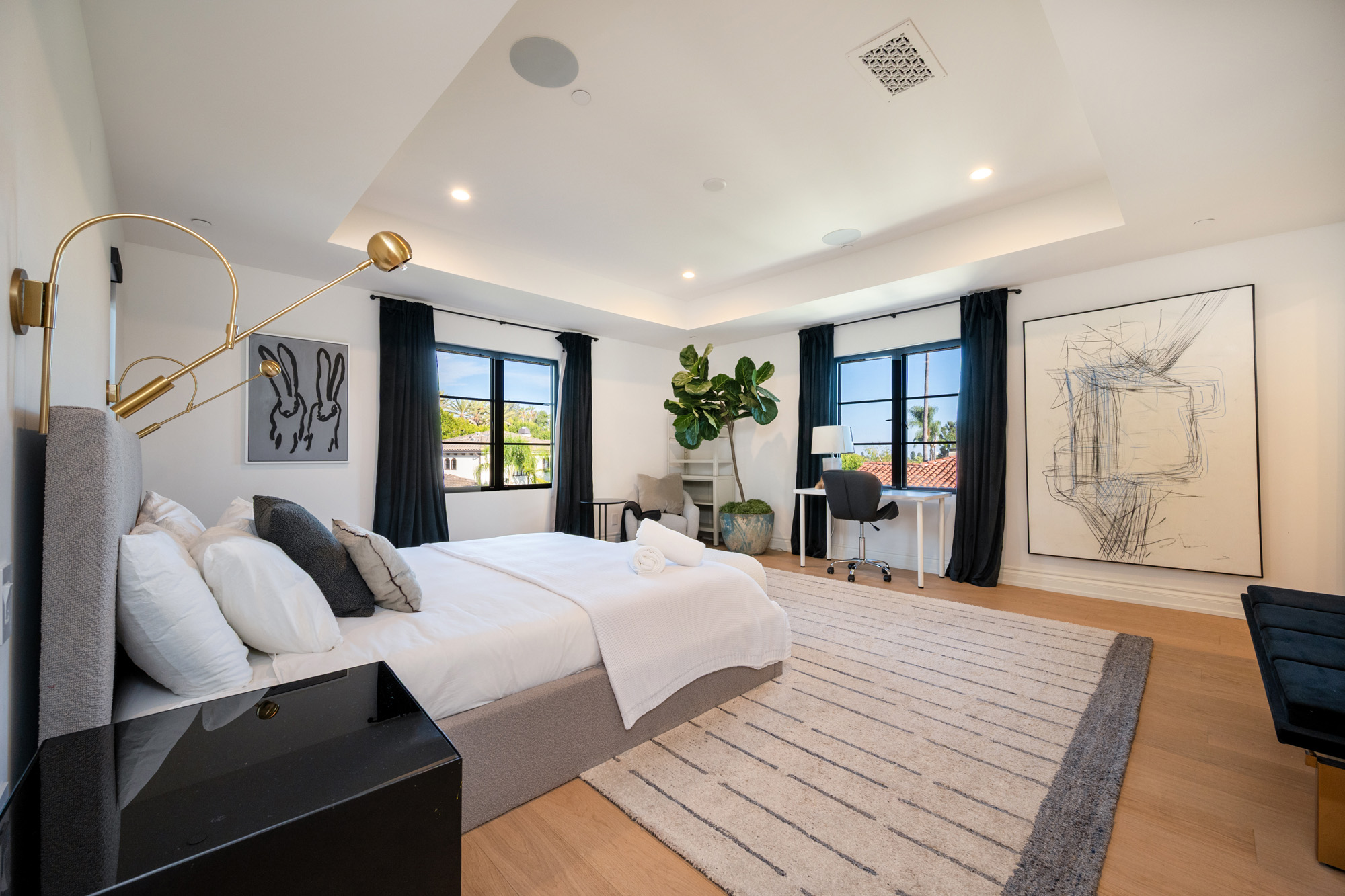 Tower Vista — bedroom with layered bedding