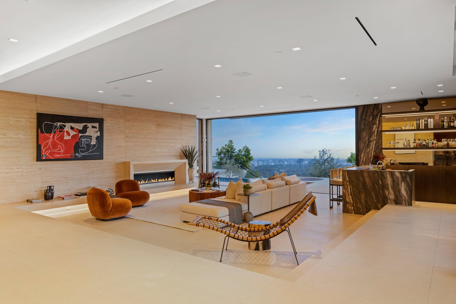 Summitridge Heights — living room with fireplace and canyon view