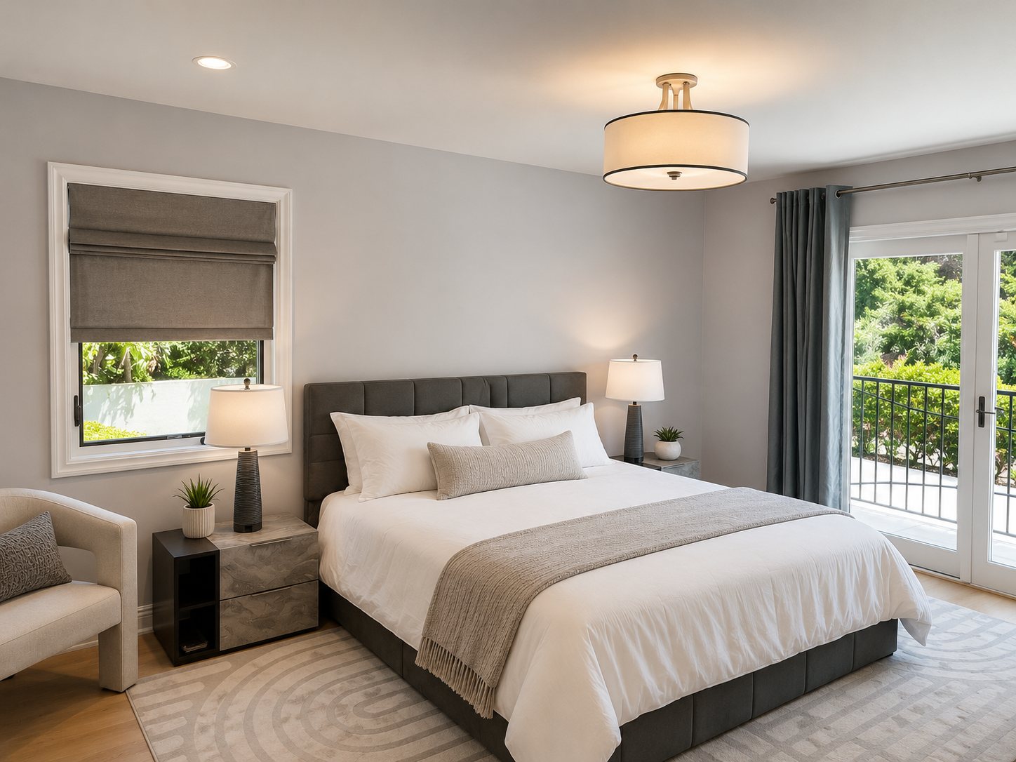 Electra Overlook — bedroom with French doors opening to a balcony