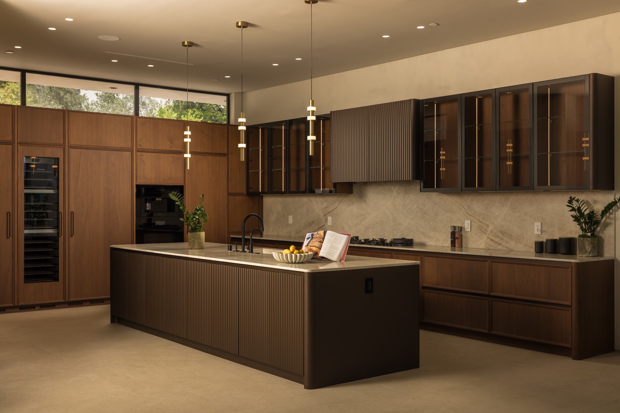 Thrush Eyrie — kitchen with walnut island and wine store